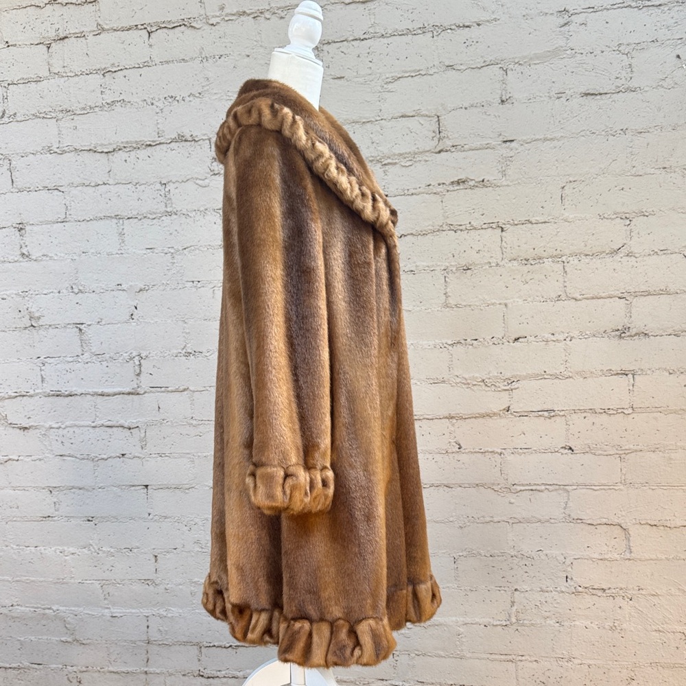 VINTAGE Jones New York Faux Fur Mink Coat Ruffle Trim Size S - Picture 3 of 16
